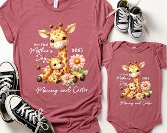 Custom Our First Mothers Day Shirt,  1st Mother's Day Giraffe Tee , Personalized Mother's Day Gift T-Shirt