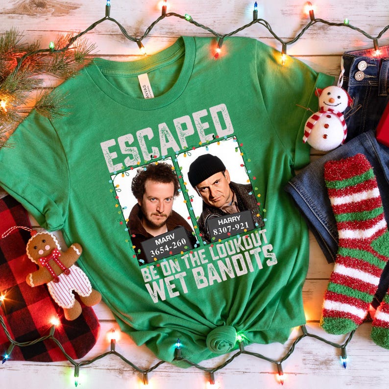 T-Shirt Funny Home Alone - Style « Wet Bandits » Noël - Taille S - Vert - Occasion Très Bon État