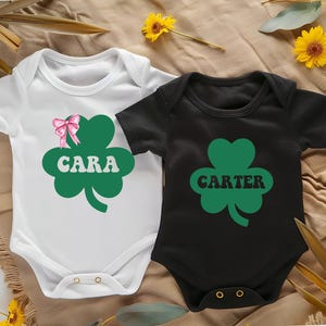 Personalized St Patrick&#39;s Day Baby Outfit: Lucky Shamrock Clover Shirt