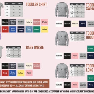 a variety of children's clothing items, including toddler shirts and sweatshirts, with different sizes and colors available.