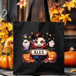 Personalized Superhero Halloween Tote Bag, One Sided Trick or Treat Bag, Kids Candy Bag, Candy Sack, Custom Name Halloween Treat Bag zdjęcie 3