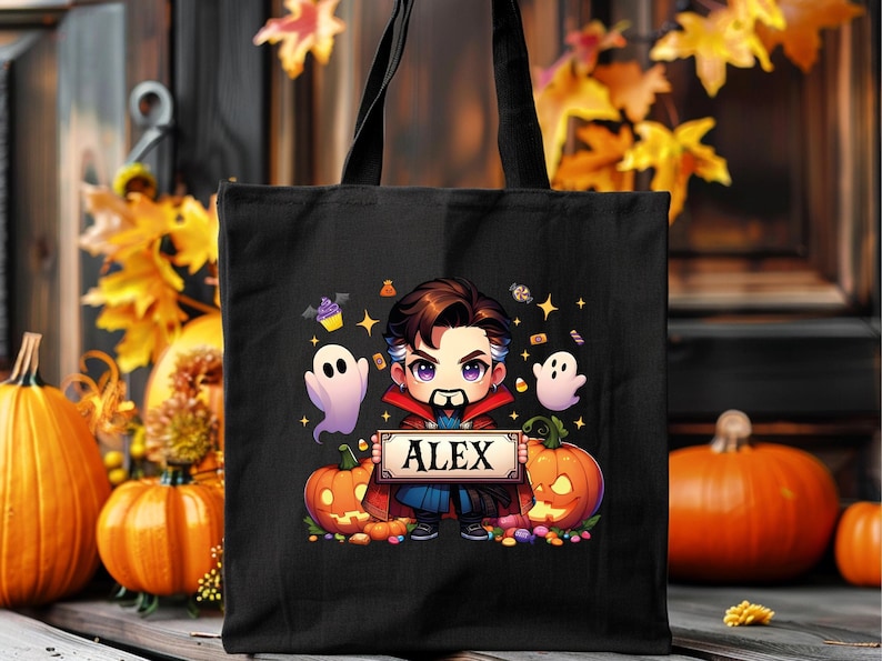 Personalized Superhero Halloween Tote Bag, One Sided Trick or Treat Bag, Kids Candy Bag, Candy Sack, Custom Name Halloween Treat Bag zdjęcie 3