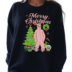 Retro Christmas Movie Story Sweatshirt, Funny Christmas Story Shirt, Merry Christmas T-Shirt, Pink Bunny Ralphie Christmas Gift For Her