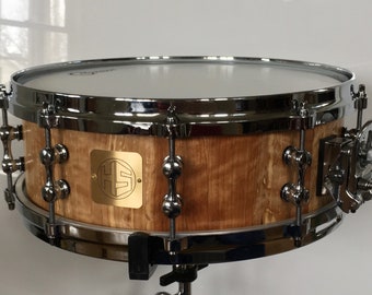 Figured Birch Stave Snare Drum: 14"X5" Solid Wood, Die Cast Hoops