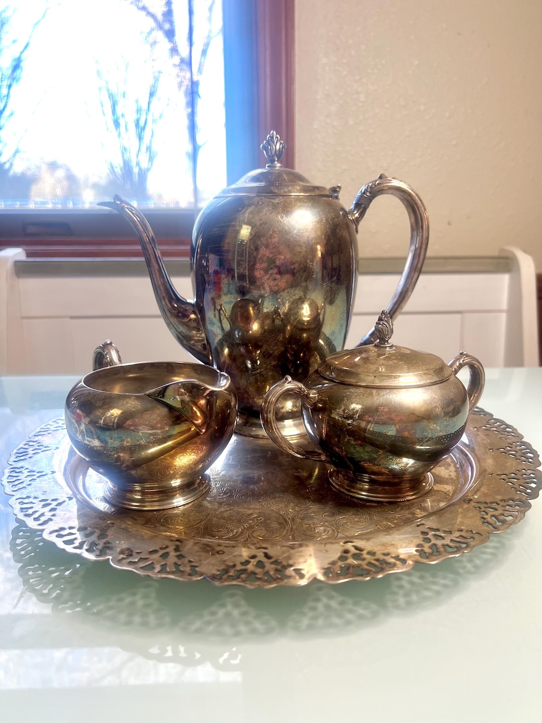 Vintage 13inch Silver Tray/serving Plate With Home Decorators, Inc. Silver Tea Set - Etsy