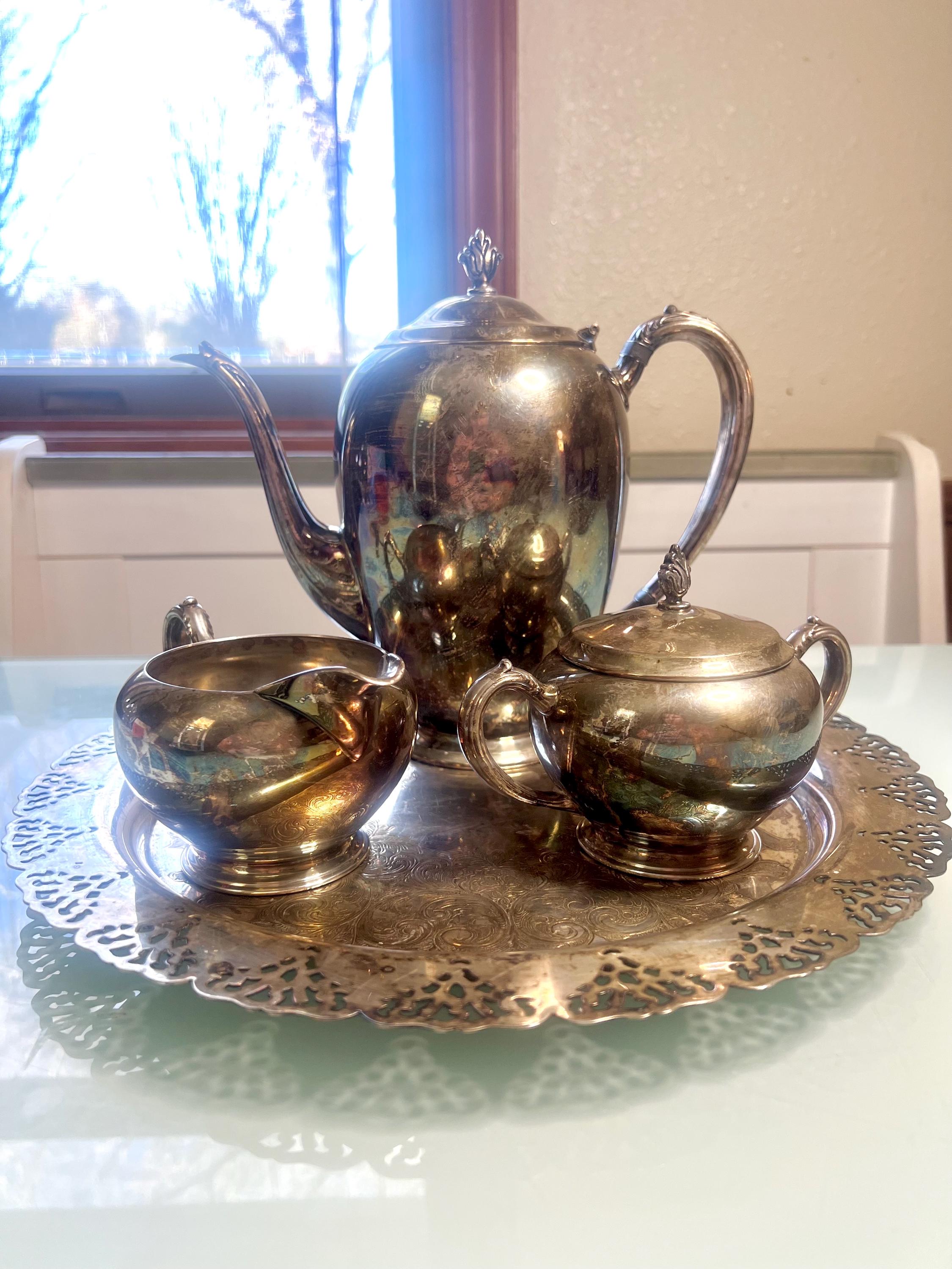 Vintage 13inch Silver Tray/serving Plate With Home Decorators, Inc. Silver Tea Set - Etsy