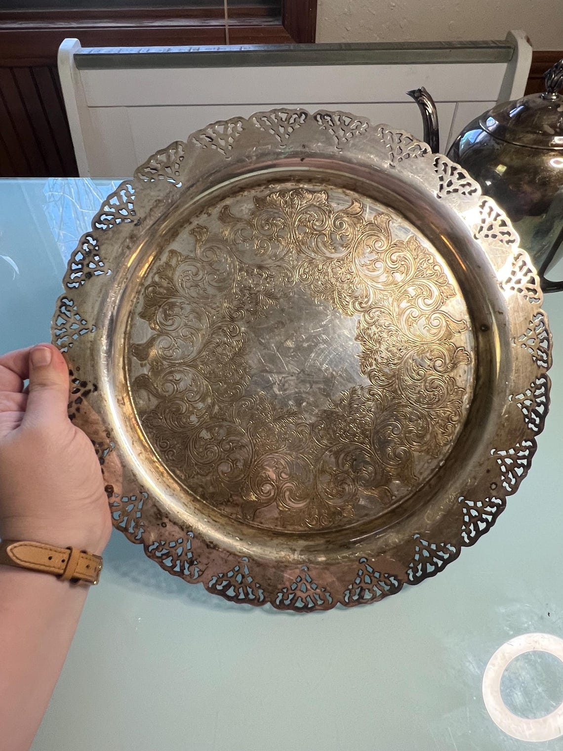 Vintage 13inch Silver Tray/serving Plate With Home Decorators, Inc