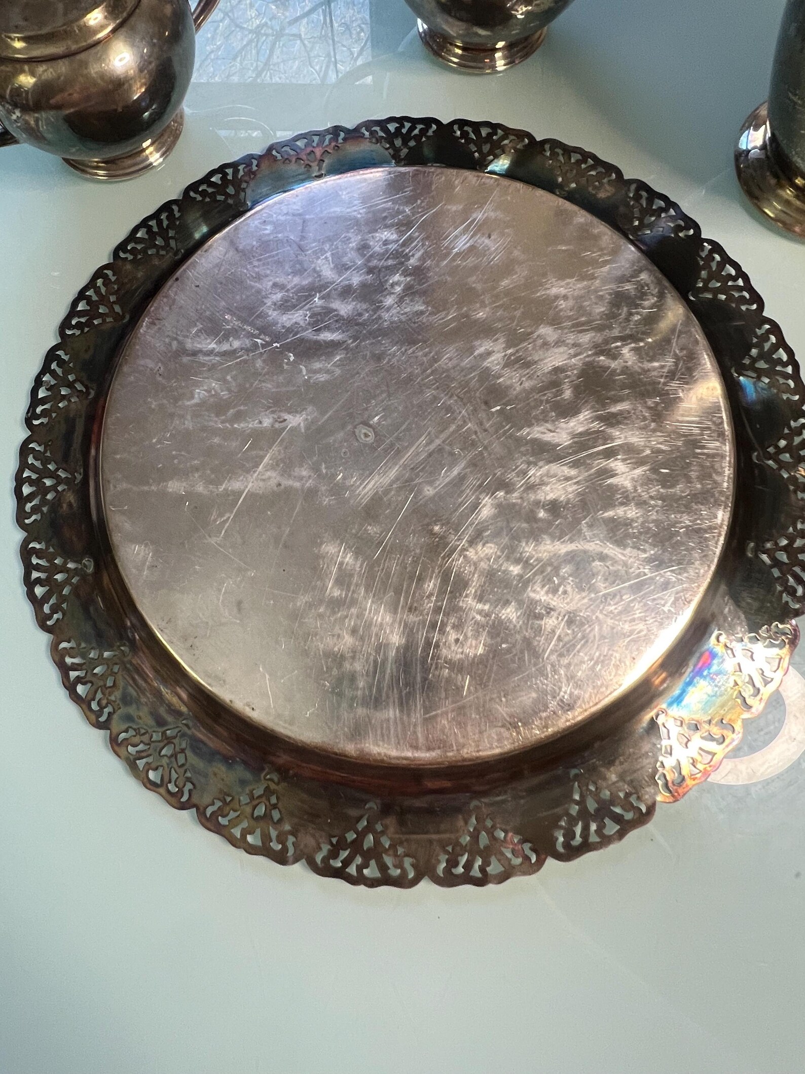 Vintage 13inch Silver Tray/serving Plate With Home Decorators, Inc. Silver Tea Set - Etsy