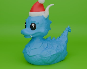 Pato de Natal com gorro de Papai Noel, estatueta colecionável de Natal impressa em 3D.