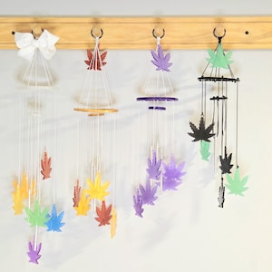 Handmade Epoxy Resin Marijuana Leaf Wind Chimes