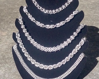Stainless Steel Chainmail Necklace, Bracelet, Earrings Chunky Alternative Gothic Silver Handmade Chain Spikes CUSTOMISABLE