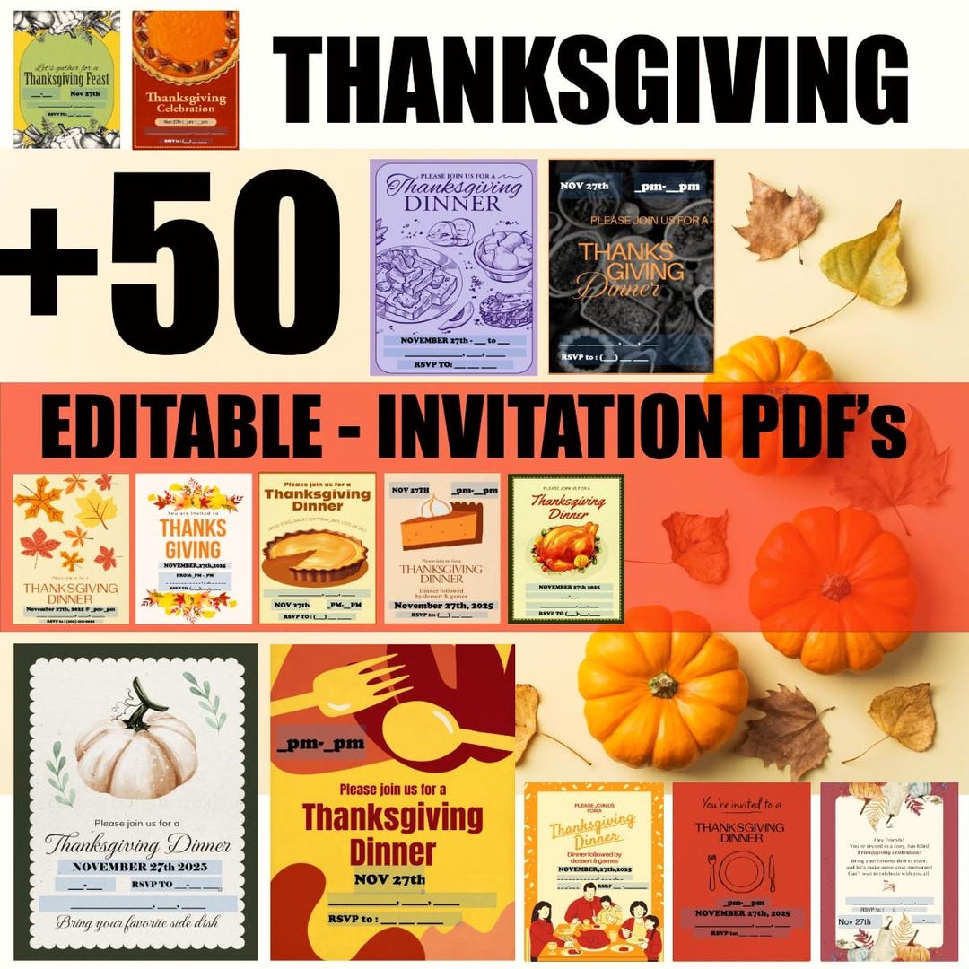 50+ Thanksgiving Dinner Invitation Editable Templates * Editable Pdf's ...
