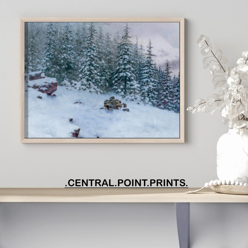 Top of Hill Winter Pine Forest Landscape Oil Painting Winter Theme