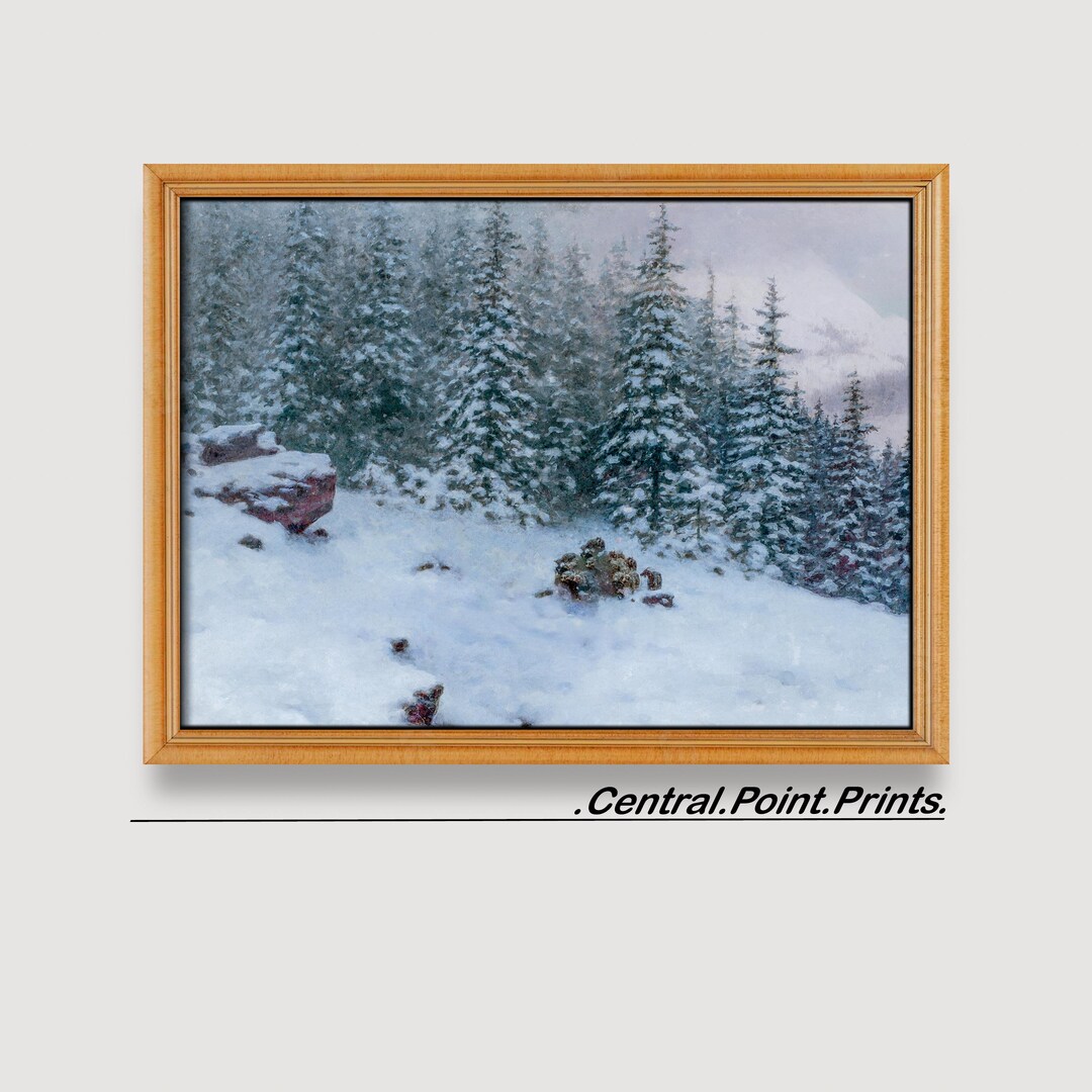 Top of Hill Winter Pine Forest Landscape Oil Painting Winter Theme