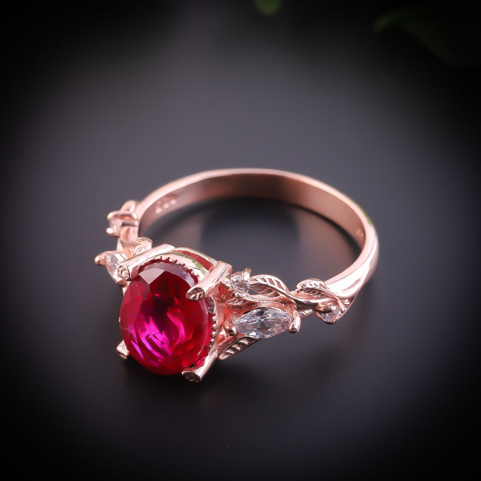 Oval Lab Natural Ruby Silver Ring for Women Silver 18k Gold