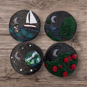 Night Sky Nature Magnets | Set of 4 | Strong fridge magnet set | Handmade