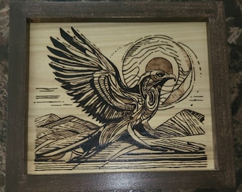Desert Bird Pyrography Wall Art Wood Burn