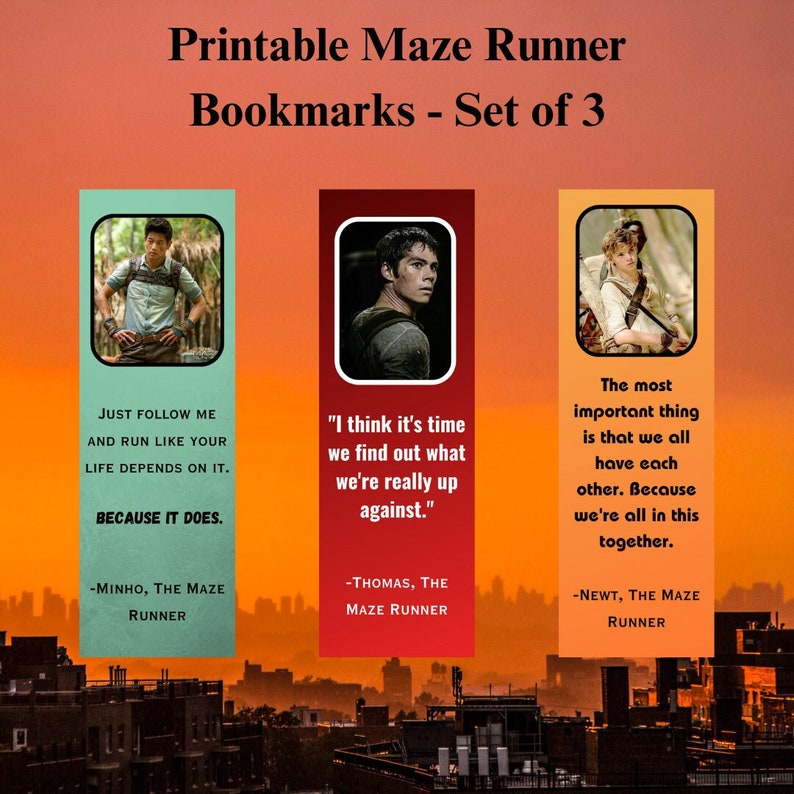Printable Maze Runner Bookmarks Set of 3 Minho, Newt, and Thomas, the ...