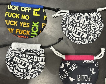 Profanity dilly bag, pouch, make up bag, fun gift. Fuck Yes, Fuck Off, Fresh Outa Fucks, Bitch Please