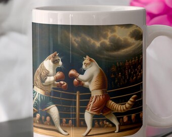 Lustige Katzen-Kampf-Keramik-Kaffeetasse 11 Unze
