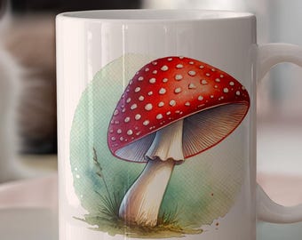 Red Mushroom Coffee Mug: Cottagecore Ceramic Cup, 11oz