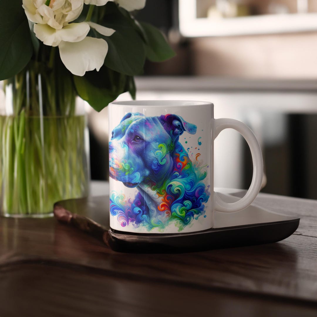 Blue Watercolor Pitbull Portrait Ceramic Coffee Mug 11oz - Etsy