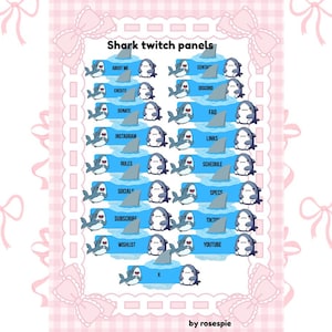 Cute Shark Panels  For Twitch | Discord | Youtube | Cute Shark Panel Bundle | Streamer | Dark | elegant | Minimal | Cute |Gothic
