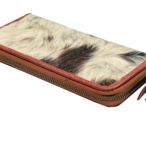 Bolso de mano con cremallera de cuero genuino de vaca hecho a mano, billetera de piel, billetera de piel, regalo para cumpleaños de mujer, aniversario, regalo de Navidad