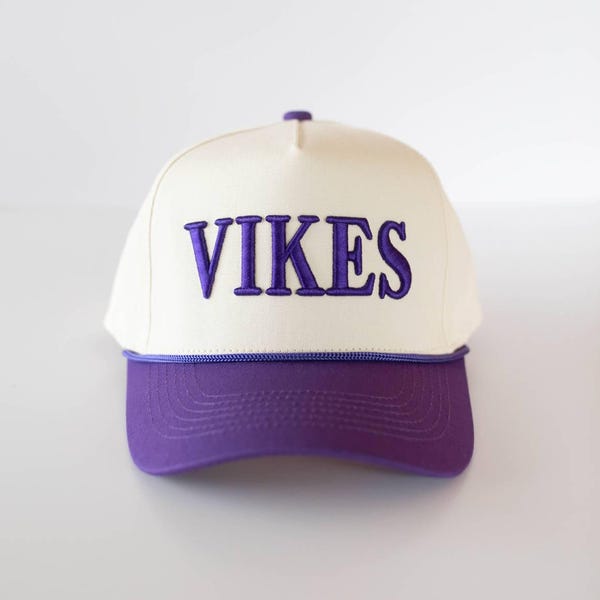 VIKES Trucker Hat | Minnesota MN | Unisex | Purple + Off White | Adjustable Snapback | Midwest Hat