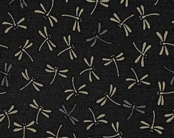 Dragonflies in Black Sevenberry Japanese cotton fabric 88222-7-14