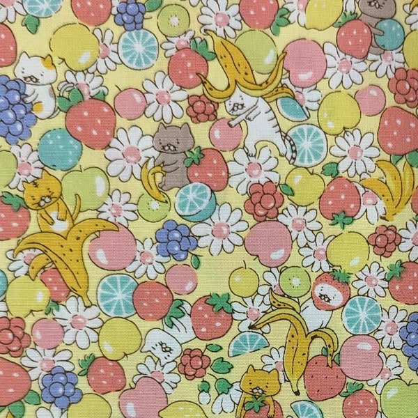 Fruit Cats Kobayashi Japanese kawaii cotton fabric KTS-6814-D yellow