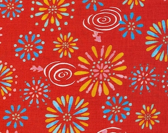 NEW Fireworks and Koi Sevenberry Japanese cotton fabric 850199 1-4 red