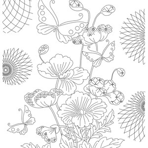Sashiko panel Flowers & Fireworks preprinted washout fabric HM-49
