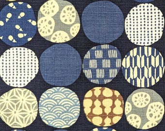 NEW Patterned Circles Hokkoh Japanese cotton dobby fabric 1022-130-3D blue