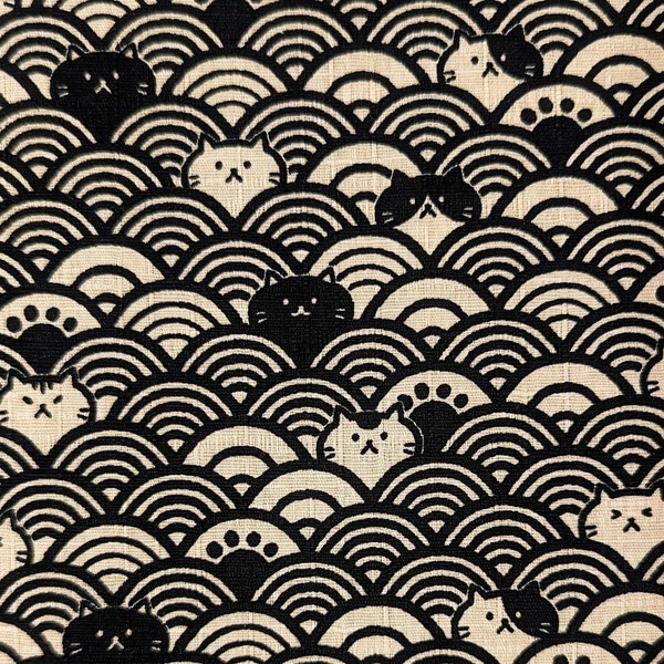 NEW Waves with Cats Cosmo Japanese cotton dobby fabric AP41903-2D black