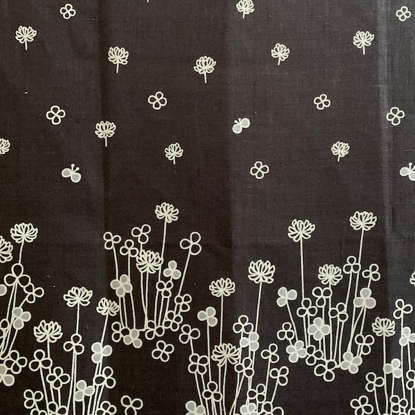 Petit Joli Japanese floral border print linen fabric half yard PT26122-F black