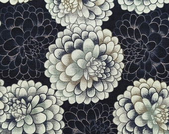 Pompom Chrysanthemums Kobayashi Japanese dobby cotton fabric KTS-6974-B Navy blue