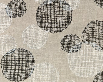 Crosshatched Circles on Natural Japanese Cotton Linen Blend PJ-2622CL-A white