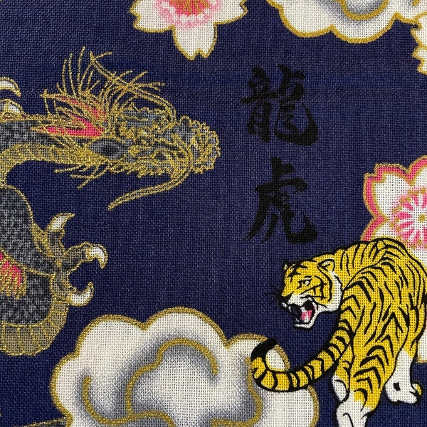 Tiger & Dragon Japans katoenen stof N-2600-30D blauw