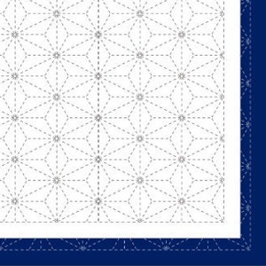 May include: A white sheet of paper with a repeating geometric pattern of dashed lines forming stars. The paper is bordered by a dark blue border.