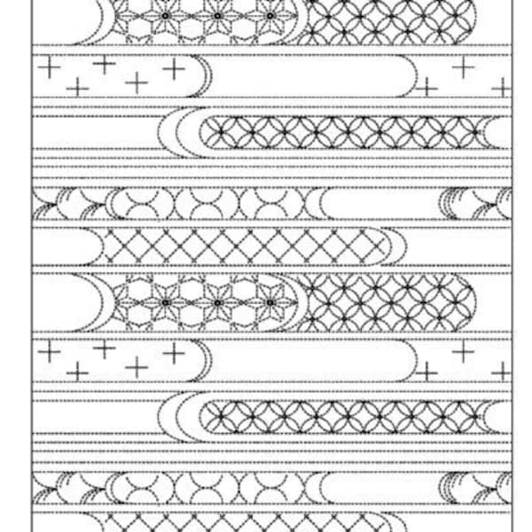 Sashiko panel Pattern Wave with Stripe preprinted washout fabric HM-22