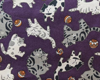 Japanese Cats and Balls Japanese Cotton Fabric 1319-W 6-C purple