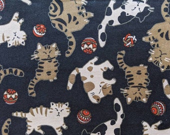 Japanese Cats and Balls Japanese Cotton Fabric 1319-W-6D black