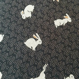 Bunnies and Waves in Black Sevenberry Japanese cotton fabric 88227 4-5