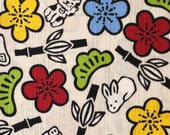 Sevenberry white pine plum bamboo rabbit pig Lucky Cat Japanese dobby cotton fabric