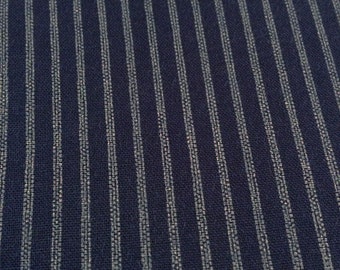 Sashiko Flower print in Navy Blue on Natural Japanese Cotton Linen Blend