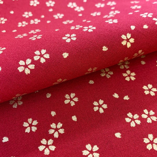 Golden Sakura Cherry Blossoms Sevenberry Japanese cotton fabric 88337-1-2 red