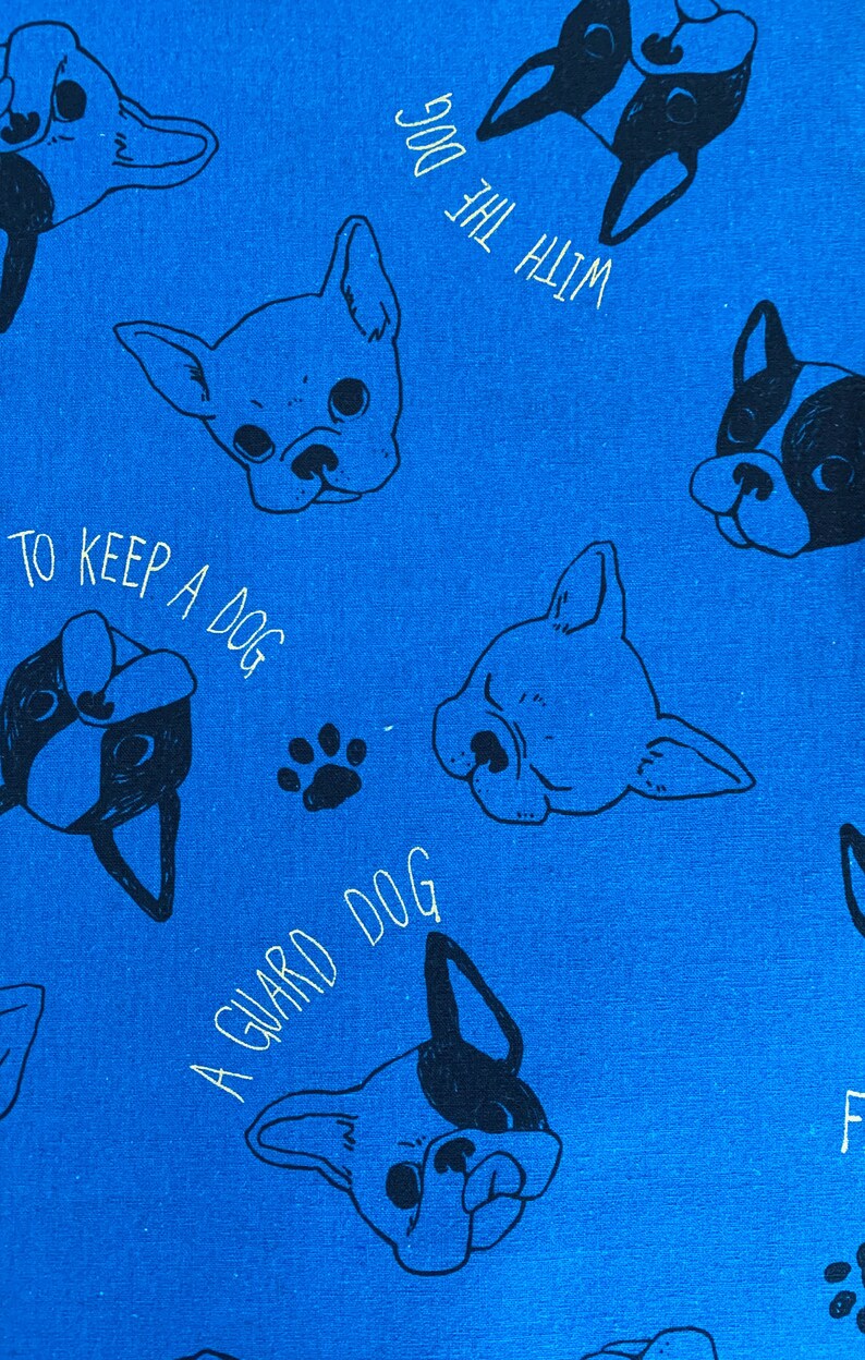 French Bulldog Cosmo cotton linen canvas fabric AP85405-E blue