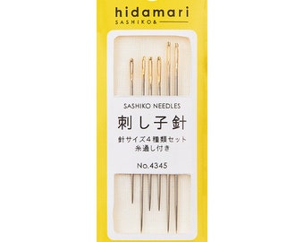 Hidamari assorted sashiko needles hand sewing Japanese big stitch w/ threader