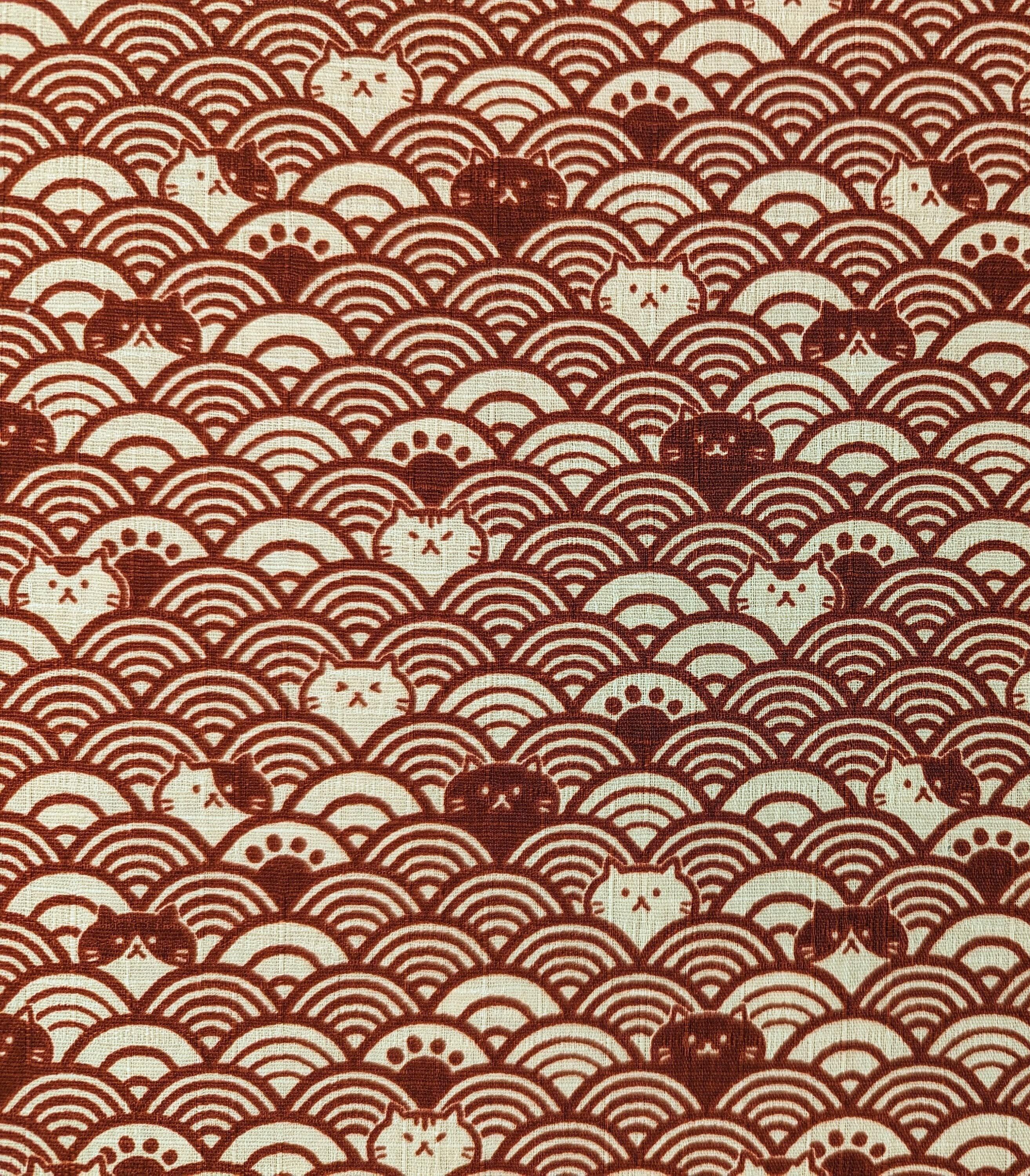 Waves with Cats Cosmo Japanese cotton dobby fabric AP41903-2A red
